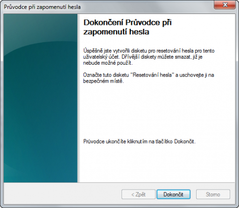 Disk pro reset hesla ve Windows 7