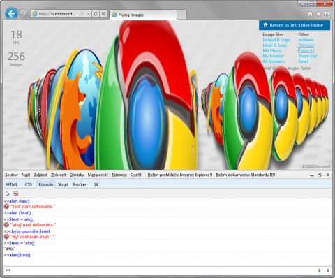 Internet Explorer 9 a konzola v&nbsp;nástrojích pro vývojáře