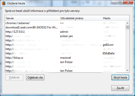 Firefox a seznam hesel