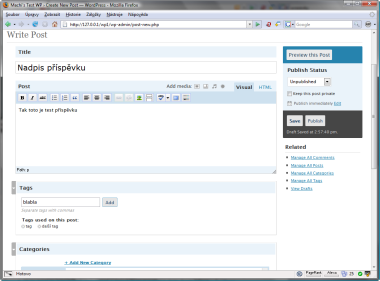 Psaní příspěvku - WordPress 2.5