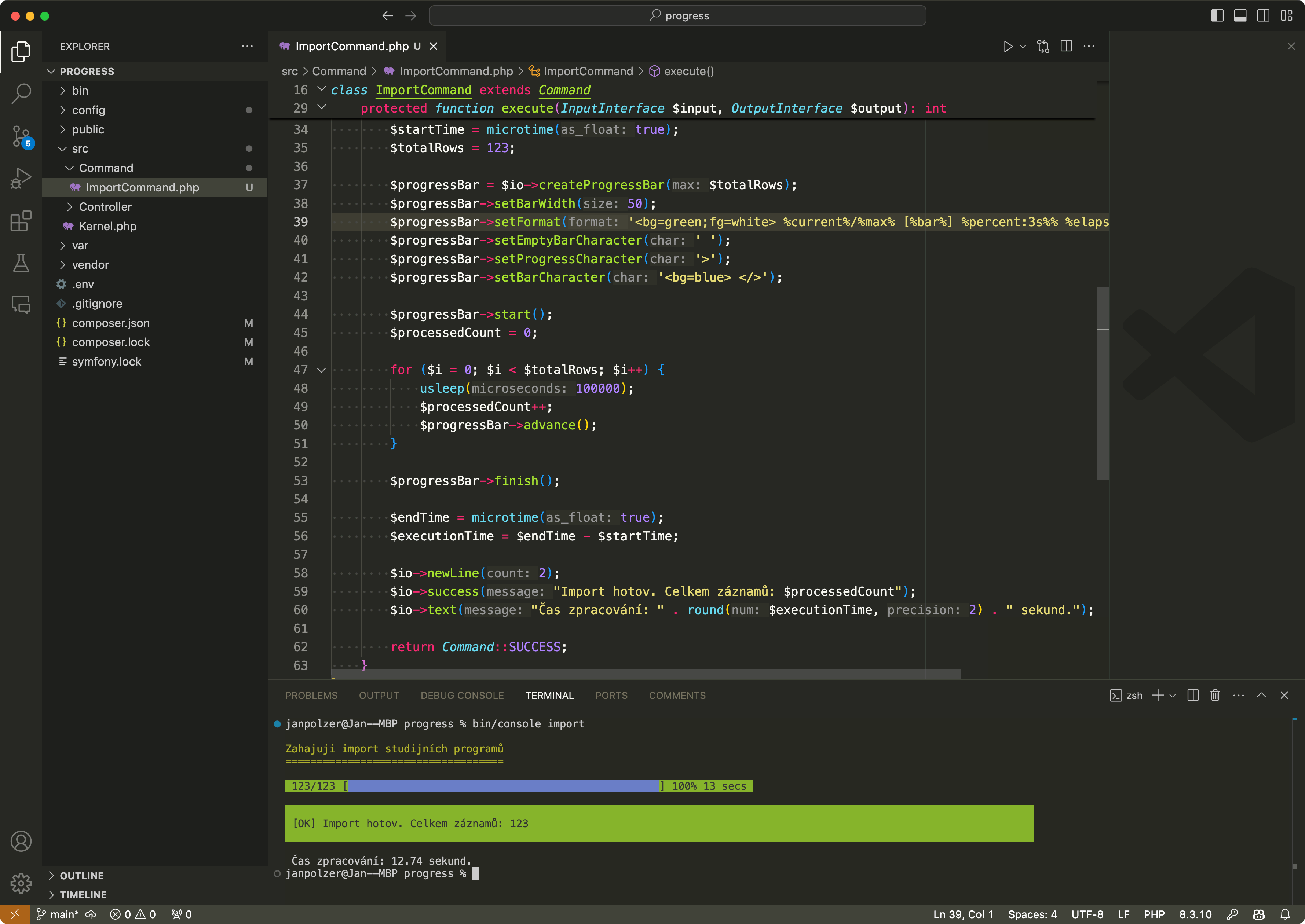 Jak na progress bar v konzolové aplikaci se Symfony