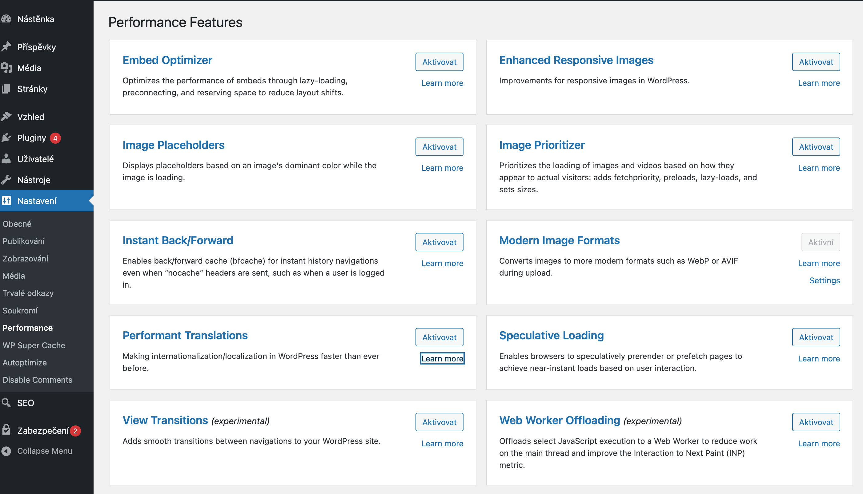 Performance Lab: konverze obrázků do WebP a AVIF a další optimalizace WordPressu