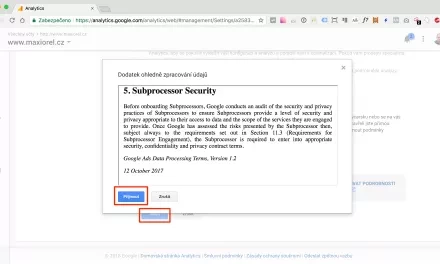 Jak přijmout dodatek pro zpracování dat kvůli GDPR v Google Analytics