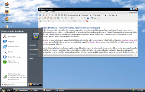FanBox Desktop: webový operační systém a sociální síť