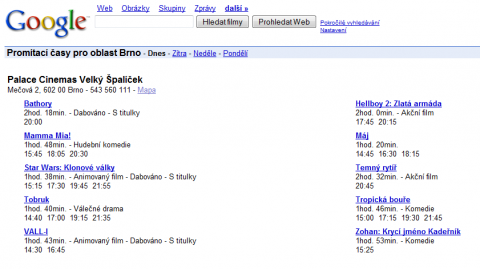 Programy kin v Praze, v Brně i jinde na Google