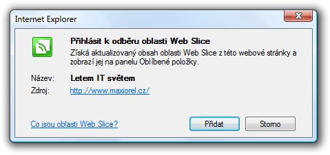 Upravte si weby pro Web Slices a Internet Explorer 8