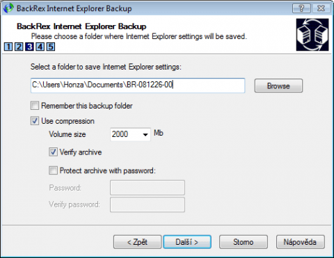 Záloha Internet Exploreru v BackRex