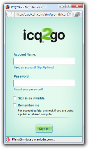 Přihlašovací okno ICQ2Go
