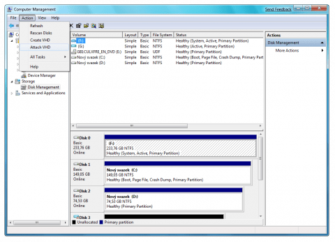 Správce disků ve Windows 7