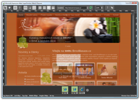 Microsoft Expression Web SuperPreview a režim překrývání