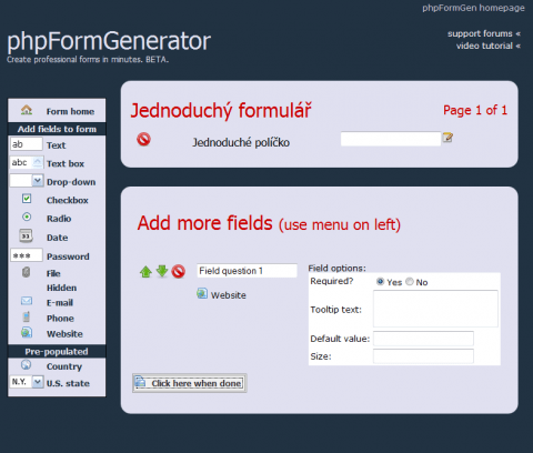 Tvorba webového formuláře pomocí phpFormGenerator