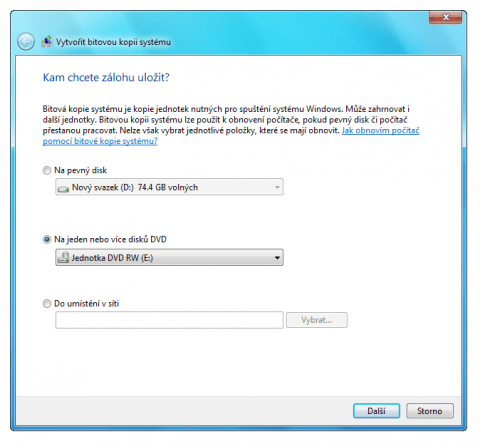 Vytvoření bitové kopie systému Windows 7
