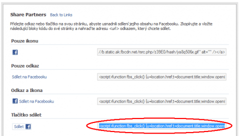 Generování kódu tlačítka na Facebooku