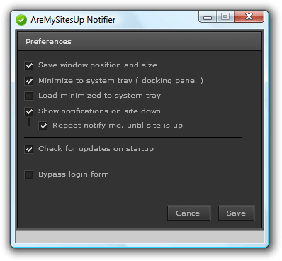 Are My Sites Up Desktop Notifier nastavení
