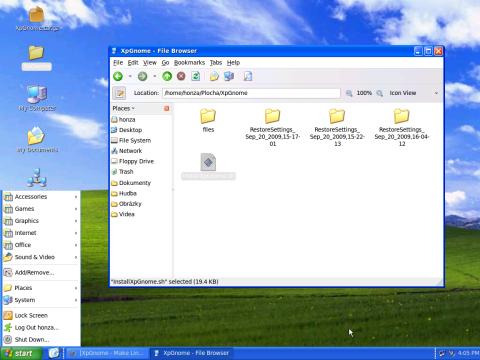 Upravené Ubuntu do podoby Windows XP
