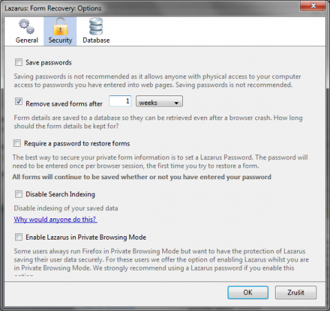 Lazarus a automatická ukládání formulářů ve Firefoxu