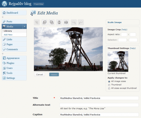 WordPress 2.9 a editor obrázků