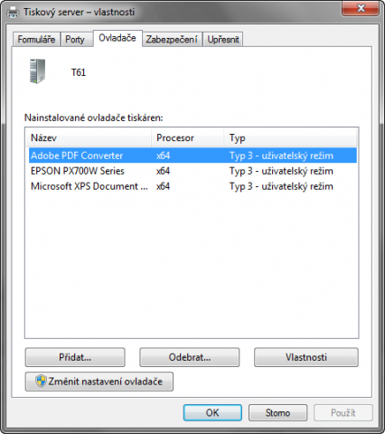 Vlastnosti tiskového serveru ve Windows 7