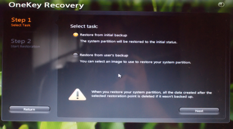 Lenovo OneKey Recovery na IdeaPad Y550