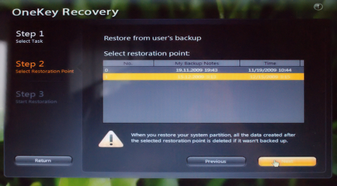 Lenovo OneKey Recovery na IdeaPad Y550