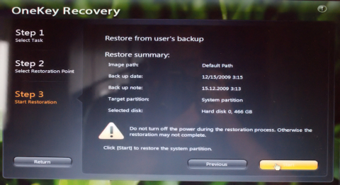Lenovo OneKey Recovery na IdeaPad Y550