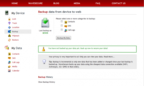 WaveSecure, lokalizace a záloho mobilního telefonu