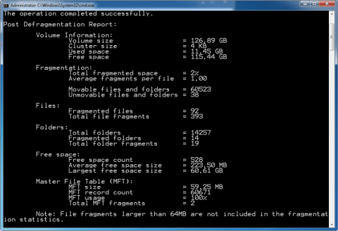 Informace o fragmentaci v&nbsp;příkazovém řádku Windows 7