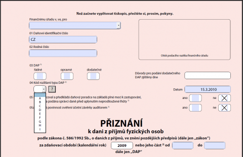 Přiznání k&nbsp;dani z příjmů