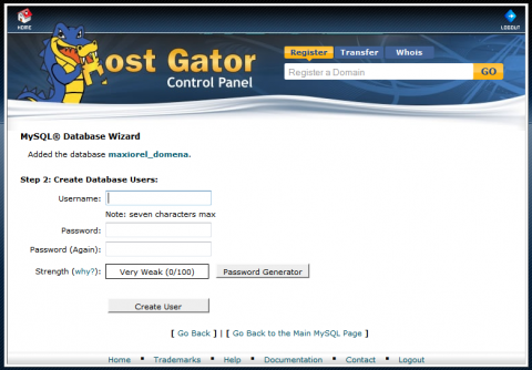 Založení databáze v&nbsp;administraci HostGatoru