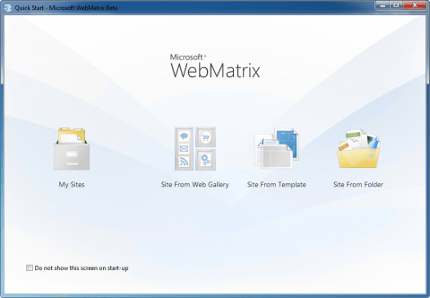 Úvodní obrazovka WebMatrixu