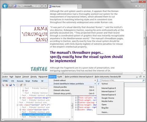 Internet Explorer 9 a Nástroje pro vývojáře