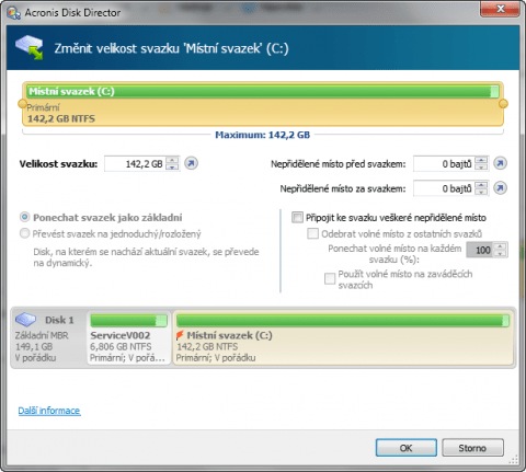 Acronis Disk Director 2011 a změna velikosti disku