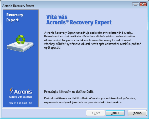 Acronis Recovery Expert je pomůcka pro obnovu smazaných svazků