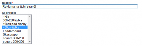 Výběr skupiny, pro umístění reklamy
