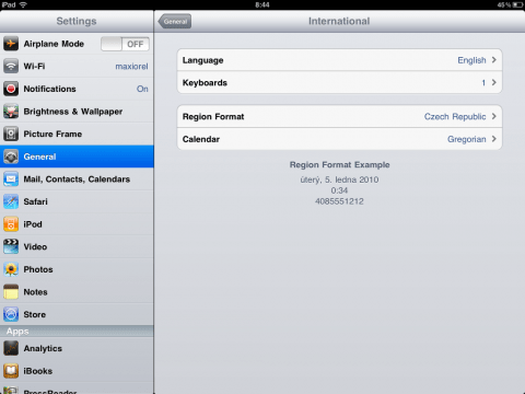 Výběr jazyka na iPadu