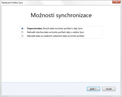Úprava nastavení synchronizace Firefox Sync