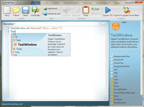 Microsoft Small Basic a inteligentní nápověda