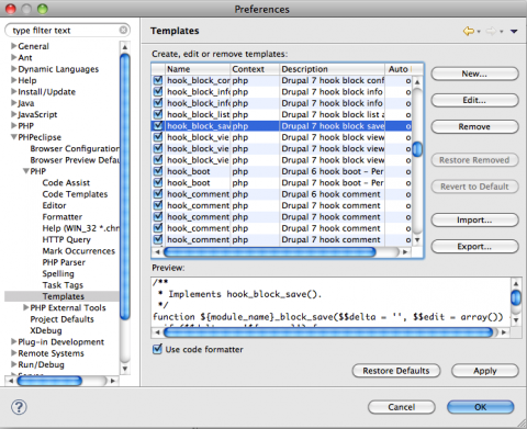 Šablony v PHPEclipse