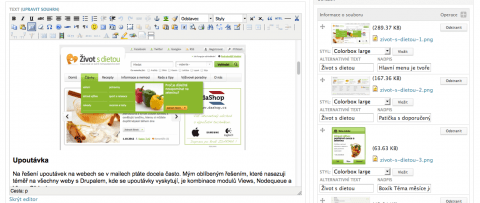 Editace článku a vkládání obrázků
