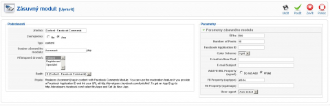 Nastavení pluginu Facebook Comments