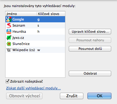 Vyhledávací moduly ve Firefoxu