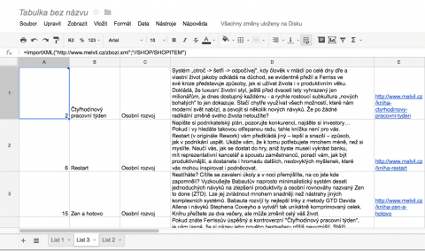 Import ceníku do Google Docs