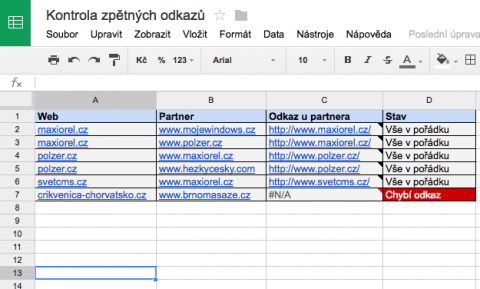 Kontrola zpětných odkazů v Google Docs