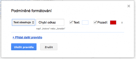 Podmíněné formátování v Google Docs