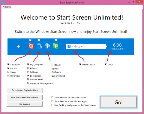 Nastavení Start Screen Unlimited