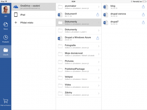 Word pro iPad a přehled dokumentů na OneDrive