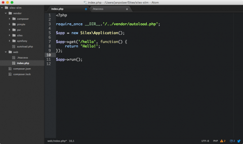 Silex v editoru Atom