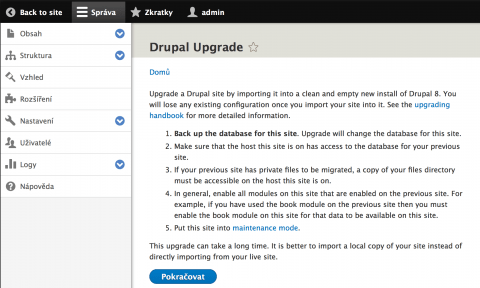 Spuštění migrace na Drupal 8