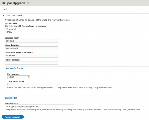 Spuštění migrace na Drupal 8