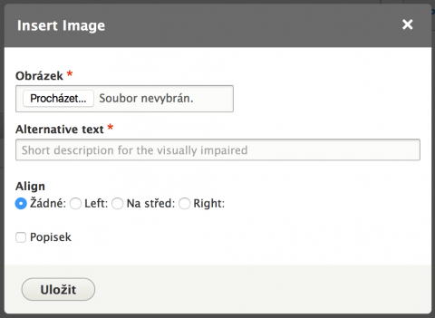 Drupal 8: nahrávání obrázku v editoru